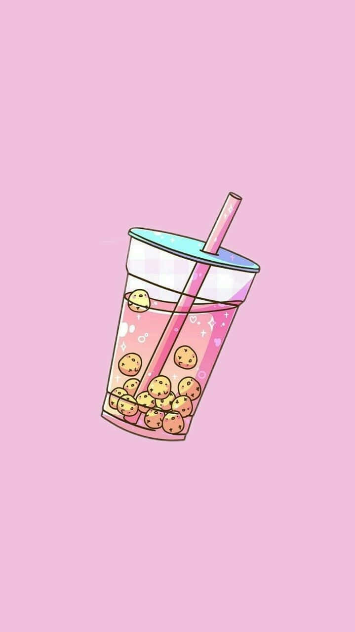 Cute Boba Tea Cartoon Illustration Wallpaper