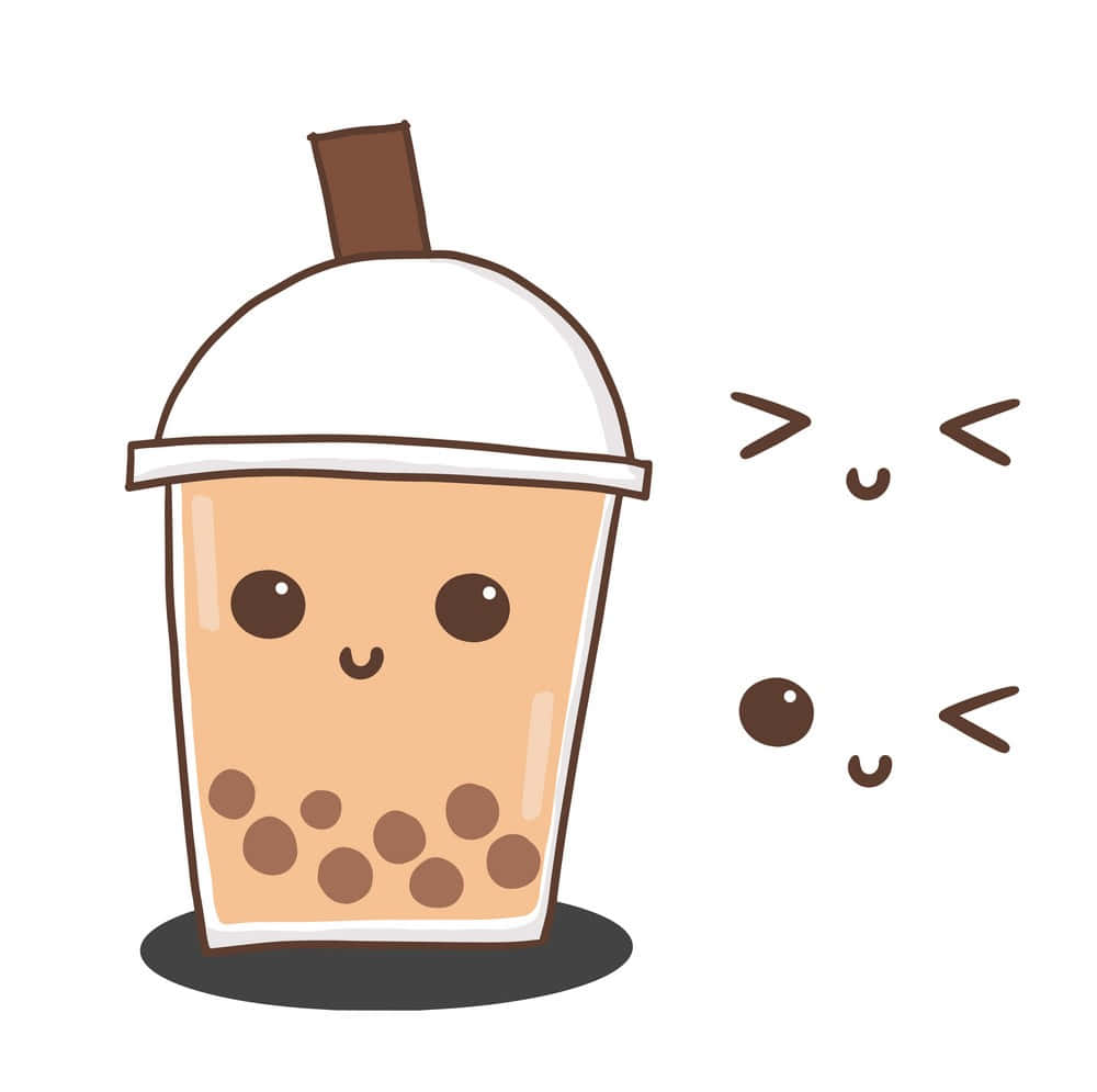 Cute Boba Tea With Kawaii Faces Wallpaper