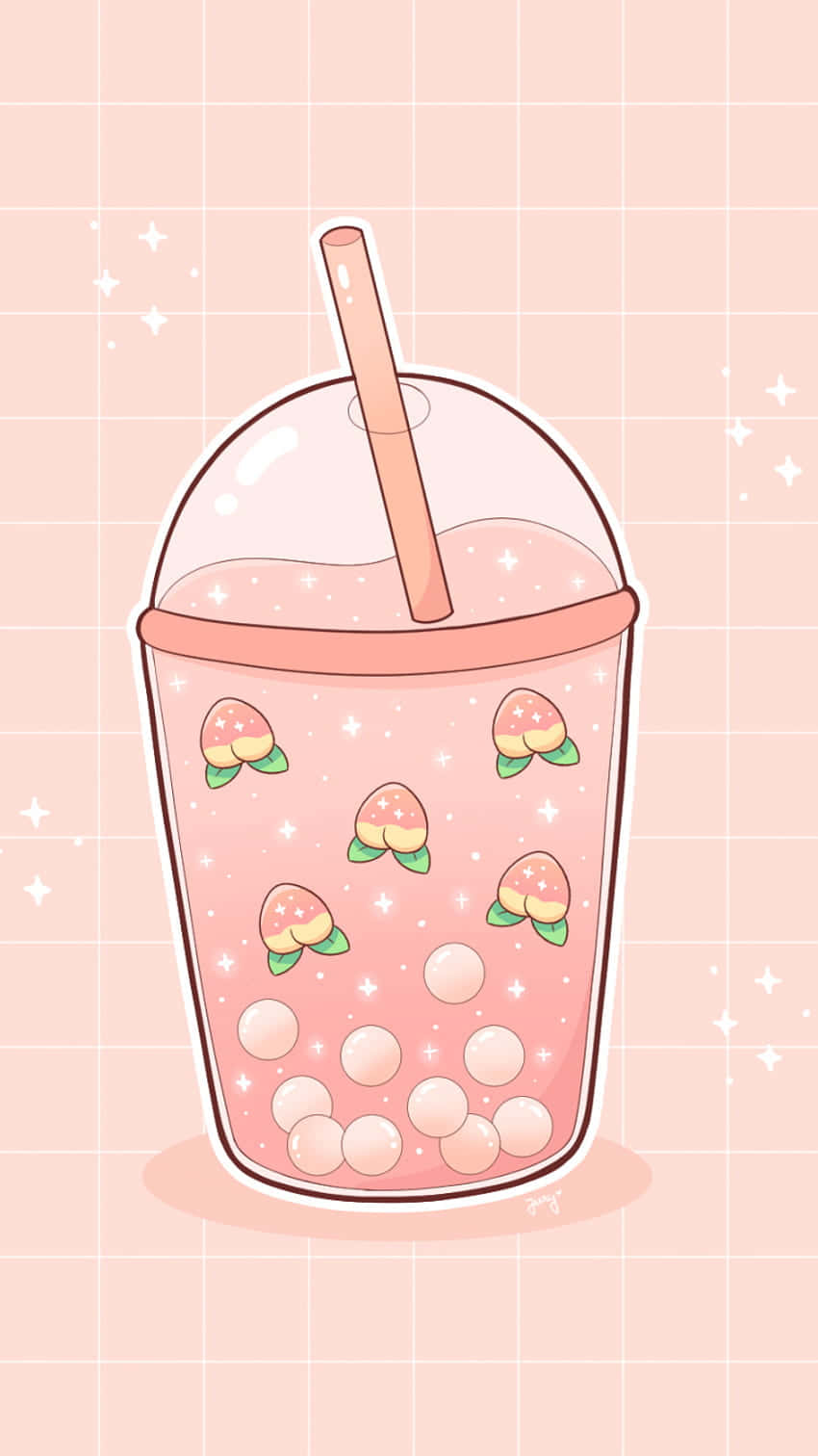 Cute Boba Tea With Peaches Wallpaper