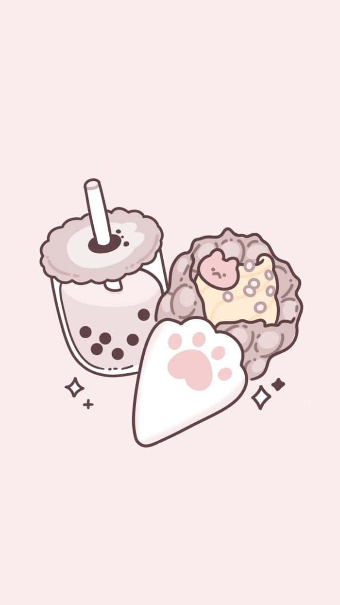 Cute Boba Teaand Taiyaki Illustration Wallpaper