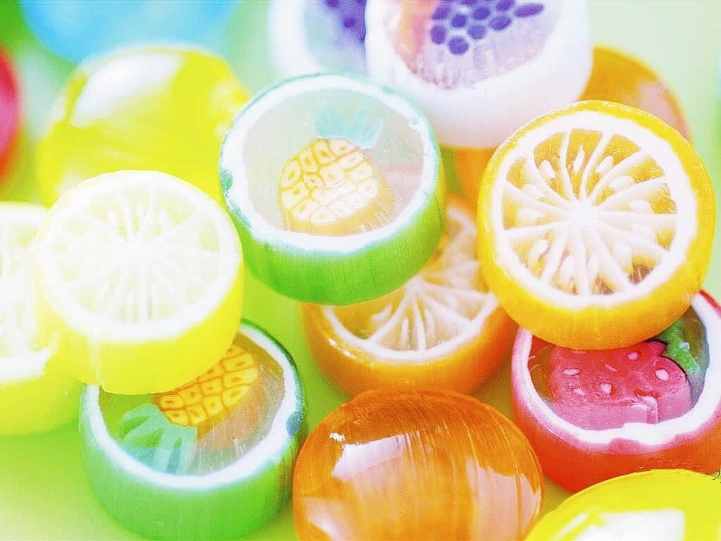 Cute Candies Fruits Designs Wallpaper