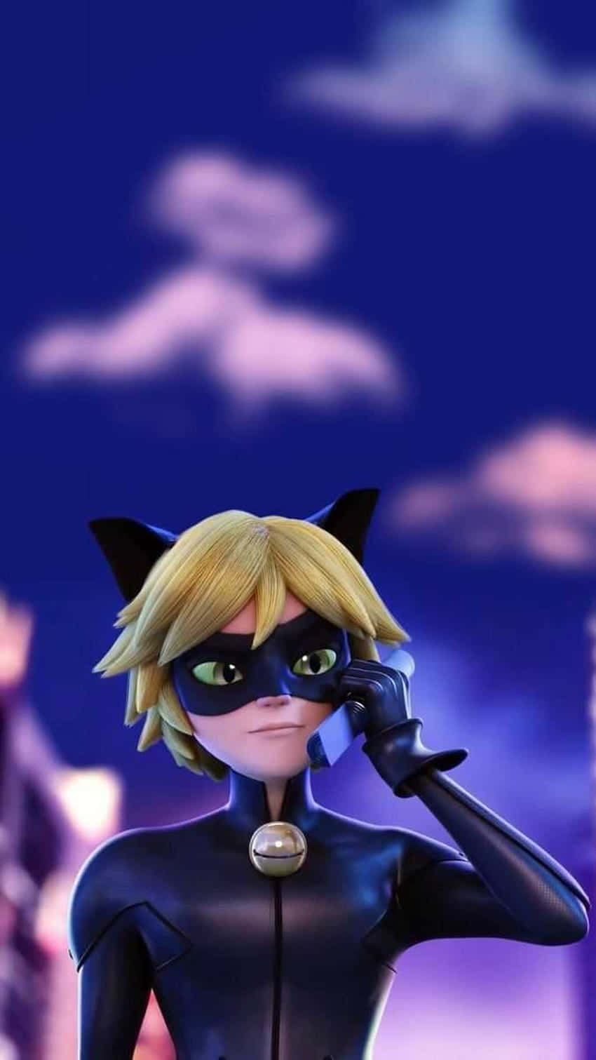 Cute Cat Noir Glaring Enthrallingly At Phone Wallpaper