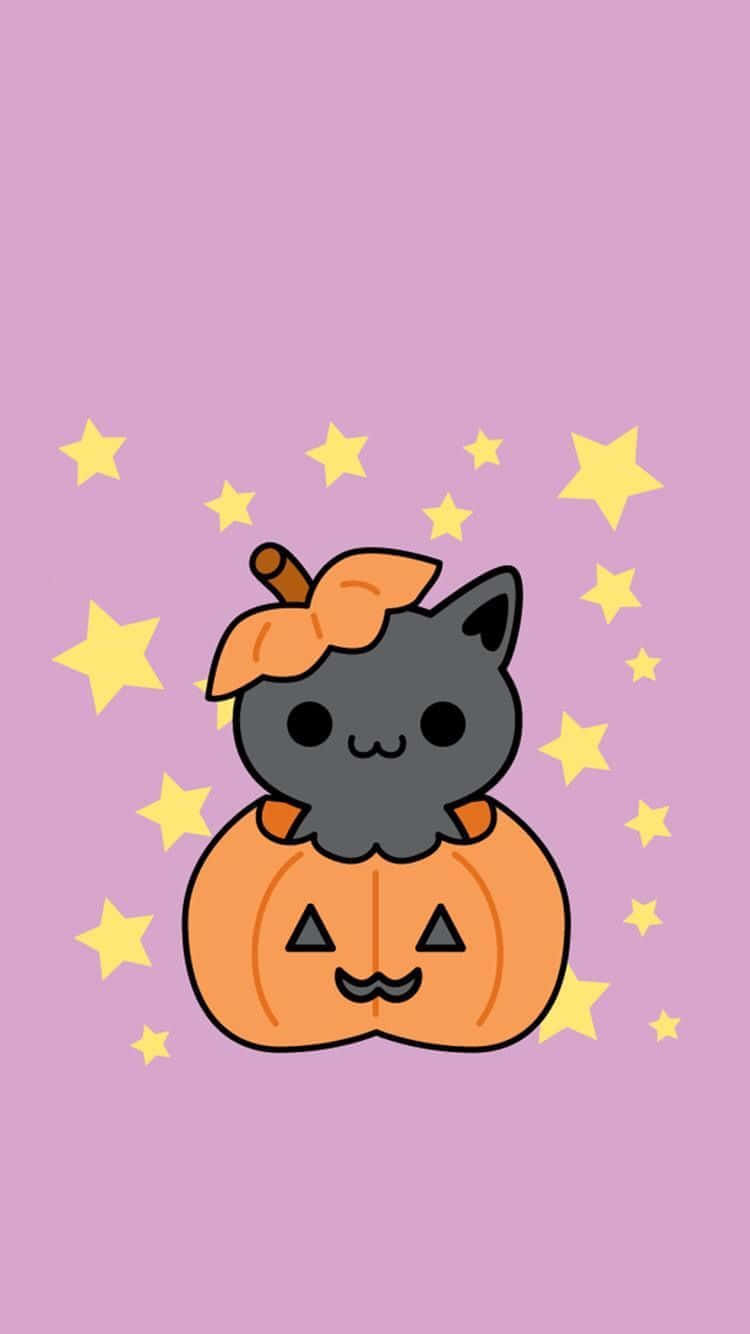 Cute Catin Pumpkin Halloween Illustration Wallpaper