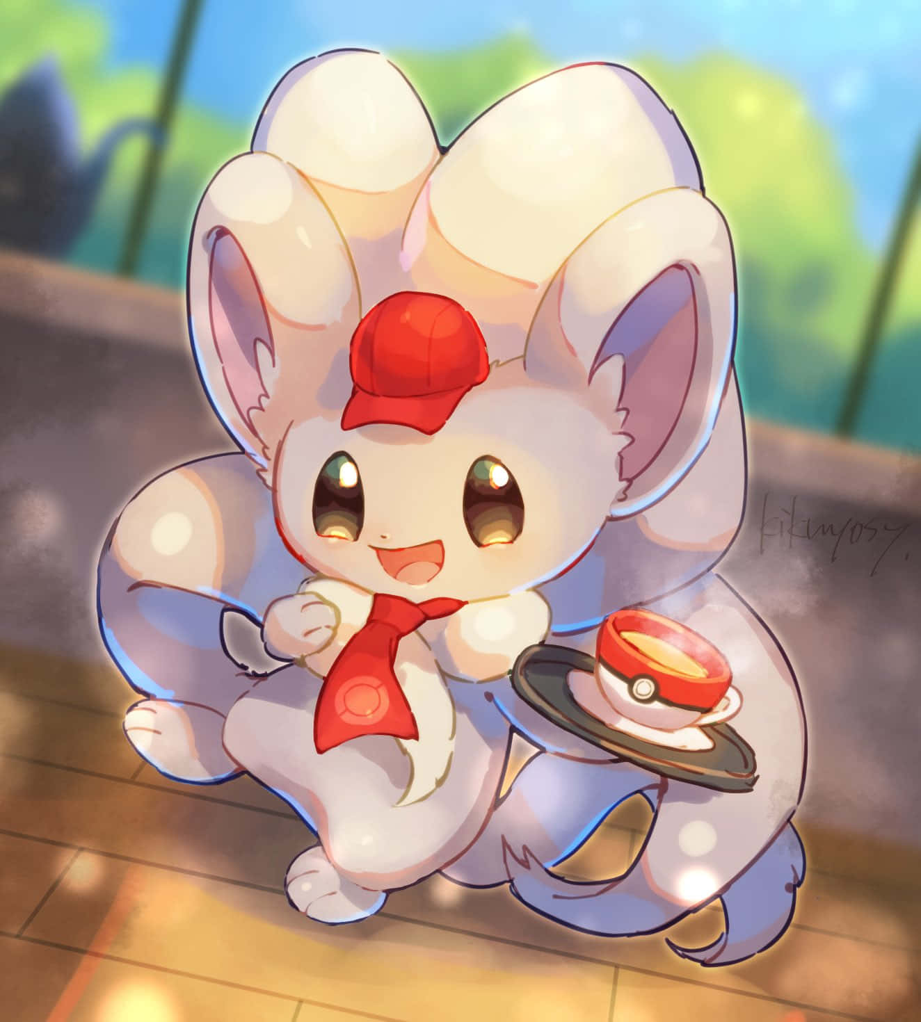 Cute Cinccino Working In Cafe Wallpaper