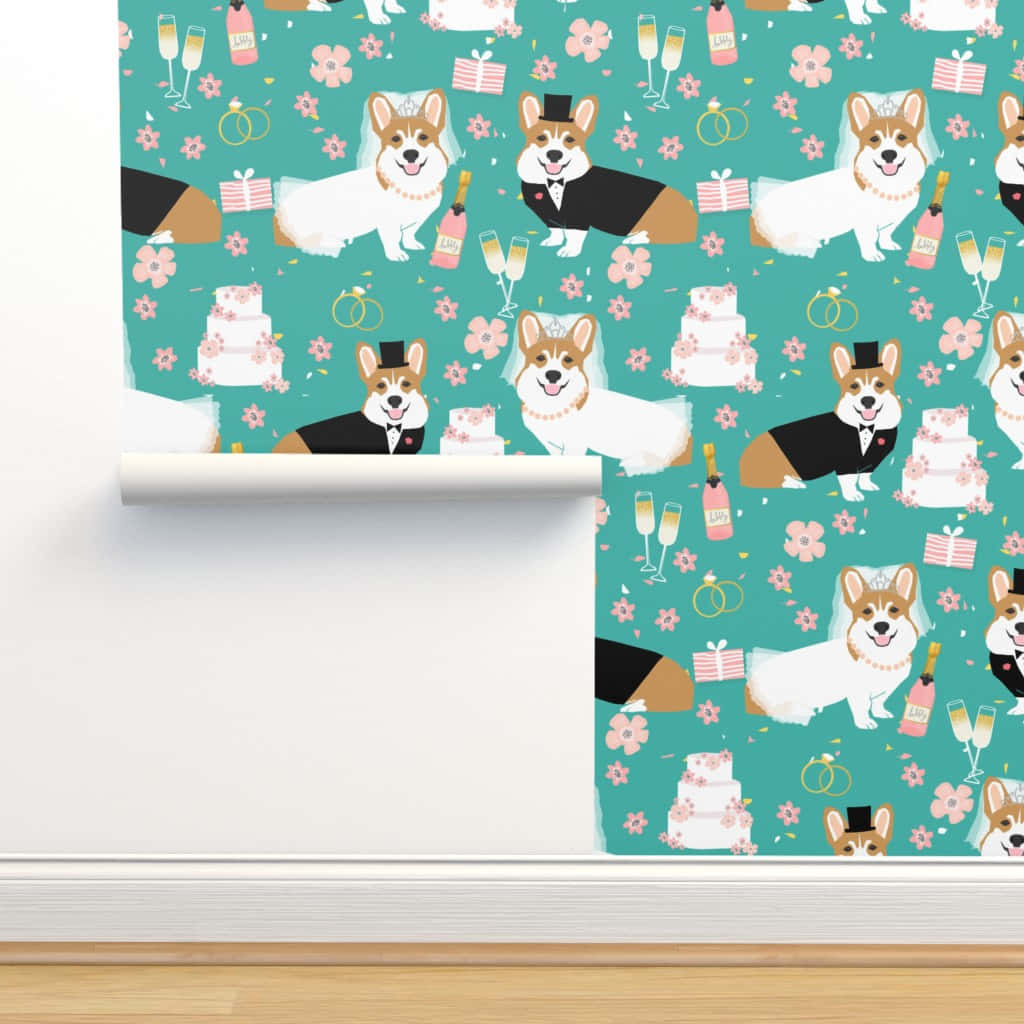 Cute Corgi Wedding Wall Pattern Wallpaper