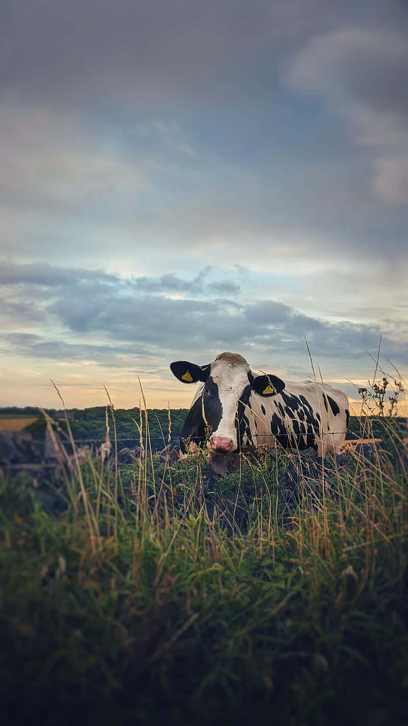 Cute Country Cow With Yellow Tags Wallpaper