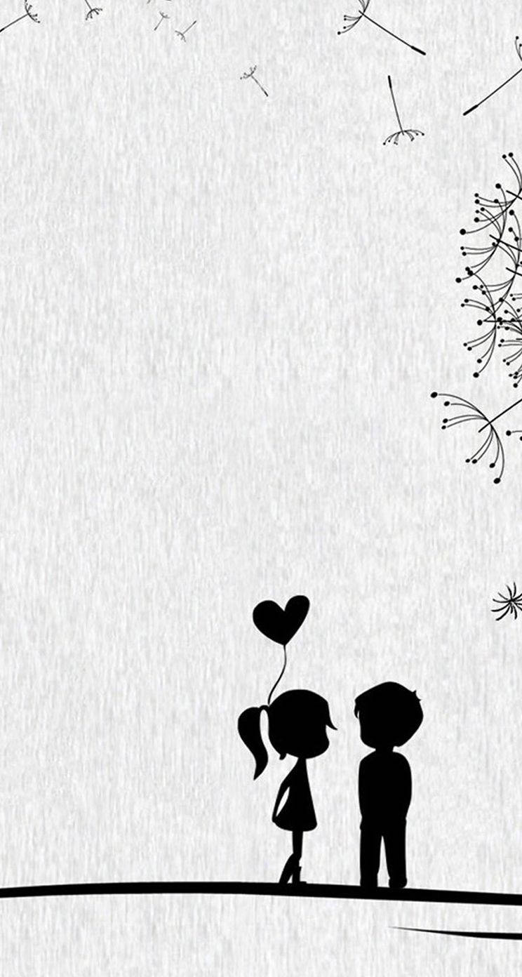 Cute Couple Cartoon Grey And Black Wallpaper