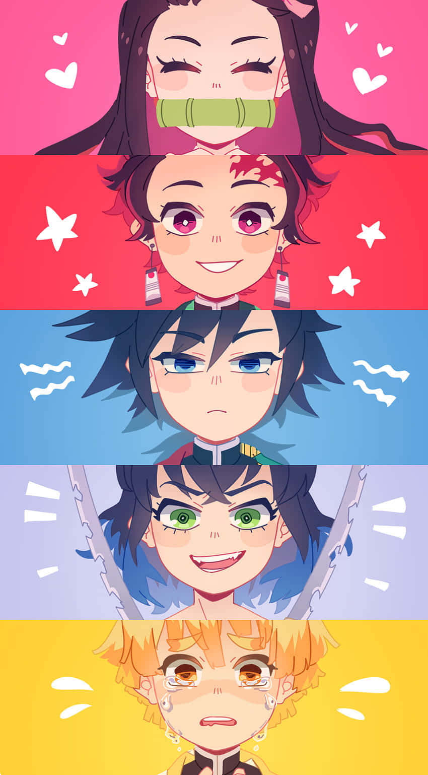 Cute Demon Slayer Characters Digital Illustration Wallpaper