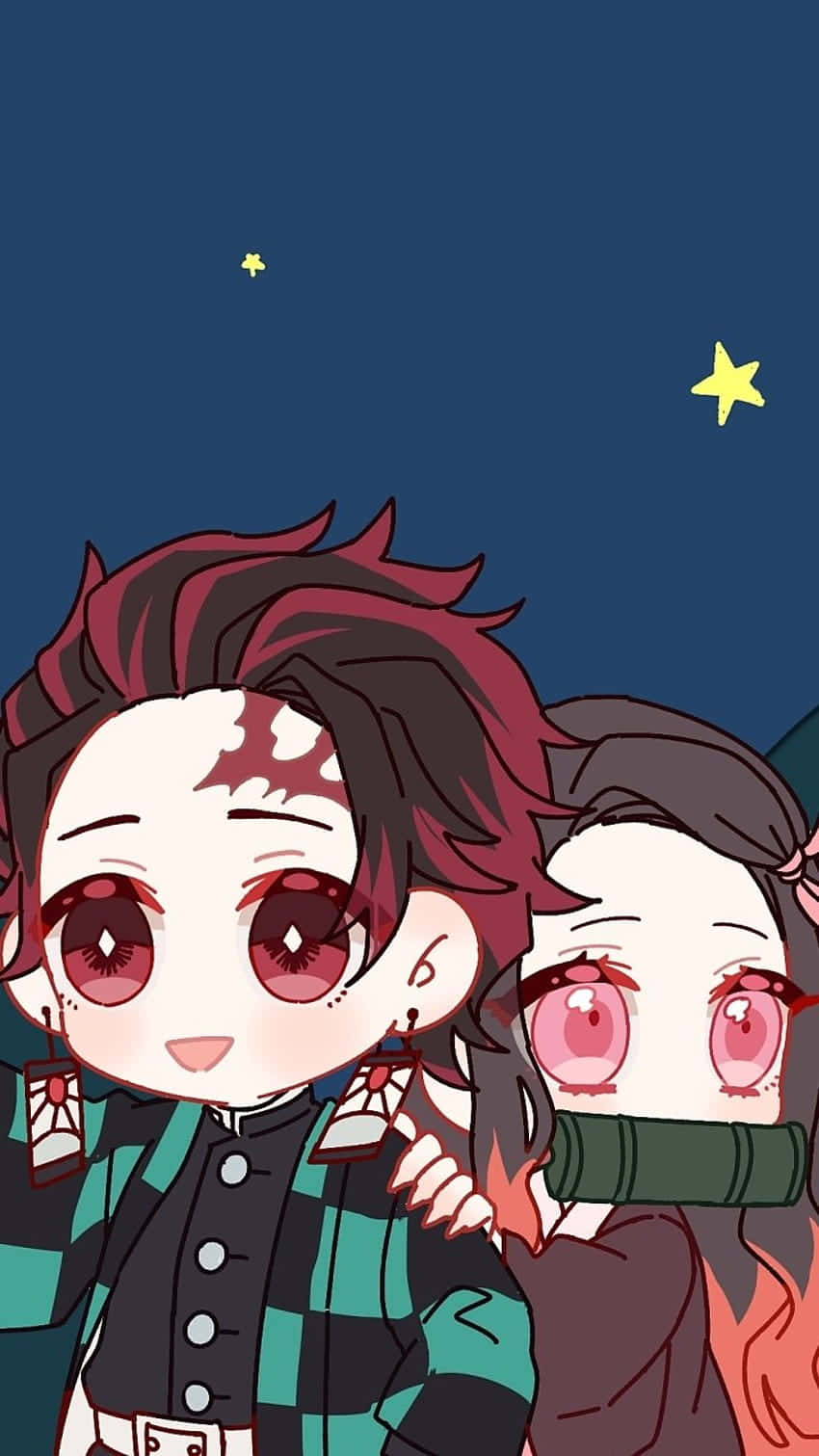 Cute Demon Slayer Characters Tanjiro And Nezuko Chibi Art Wallpaper