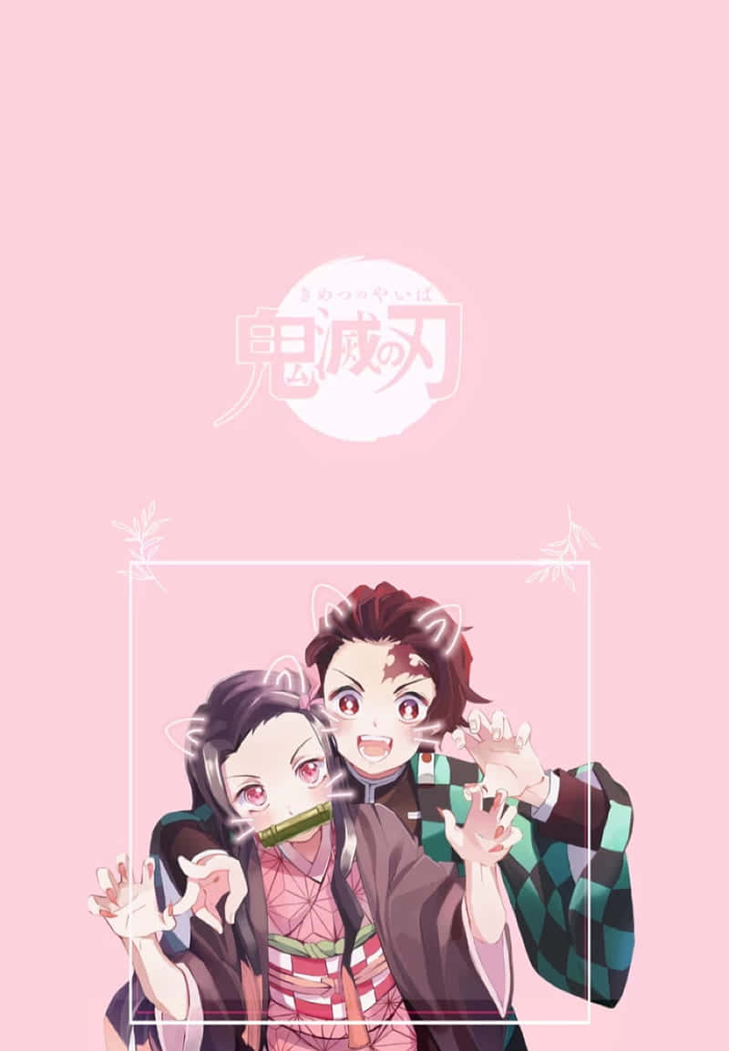 Cute Demon Slayer Characters Tanjiro And Nezuko Sibling Love Wallpaper