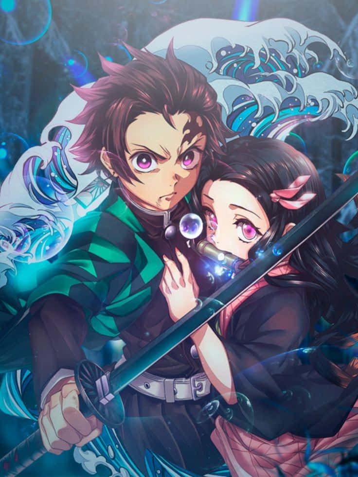 Cute Demon Slayer Main Characters Tanjiro And Nezuko Kamado Wallpaper