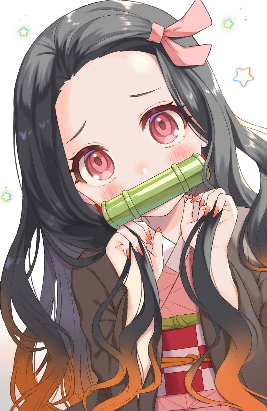 Cute Demon Slayer Nezuko Kamado Digital Portrait Wallpaper