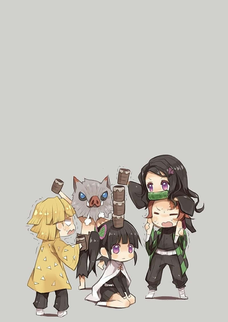 Cute Demon Slayer Playful Characters Chibi Art Wallpaper