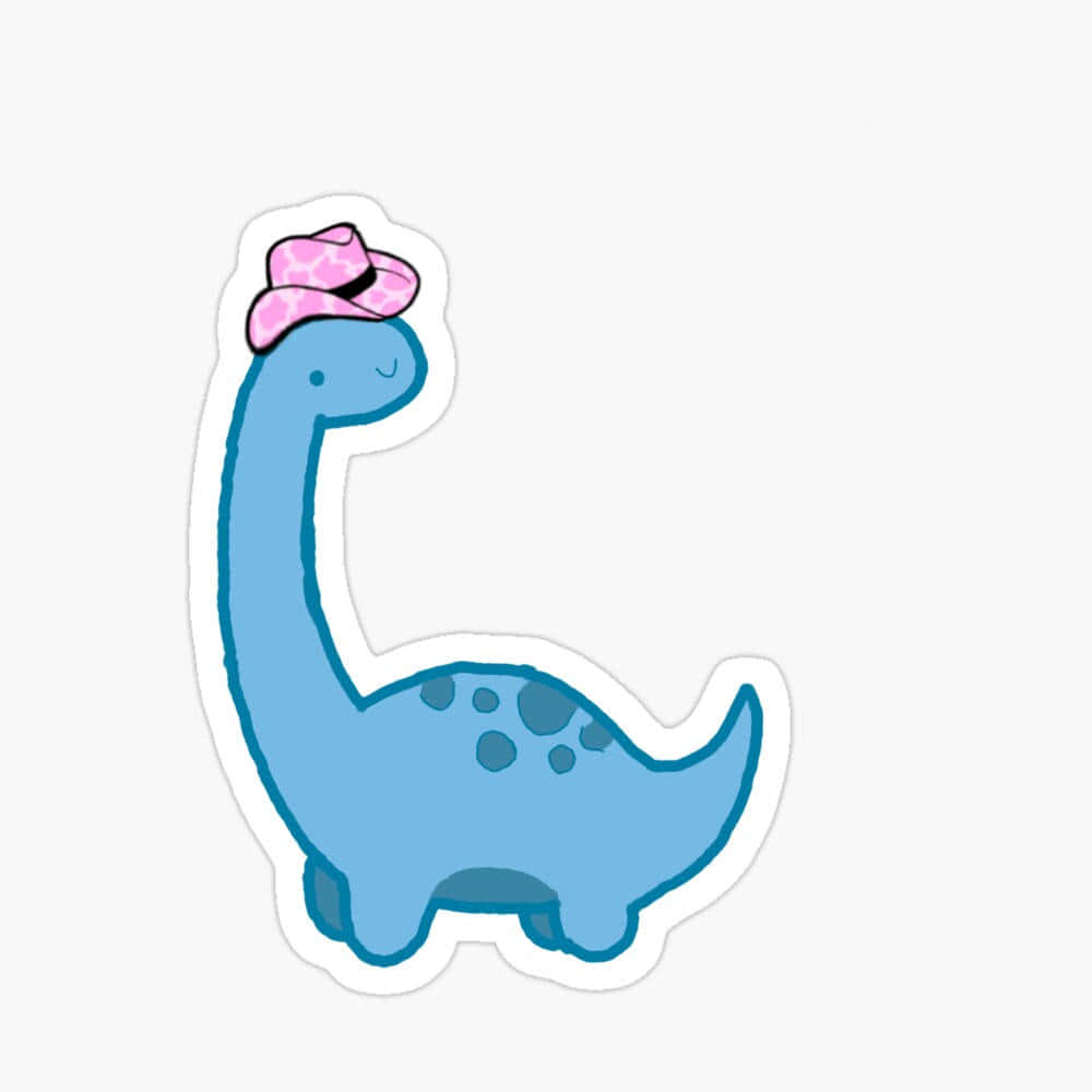 Cute Dinosaur Stickerwith Pink Hat Wallpaper