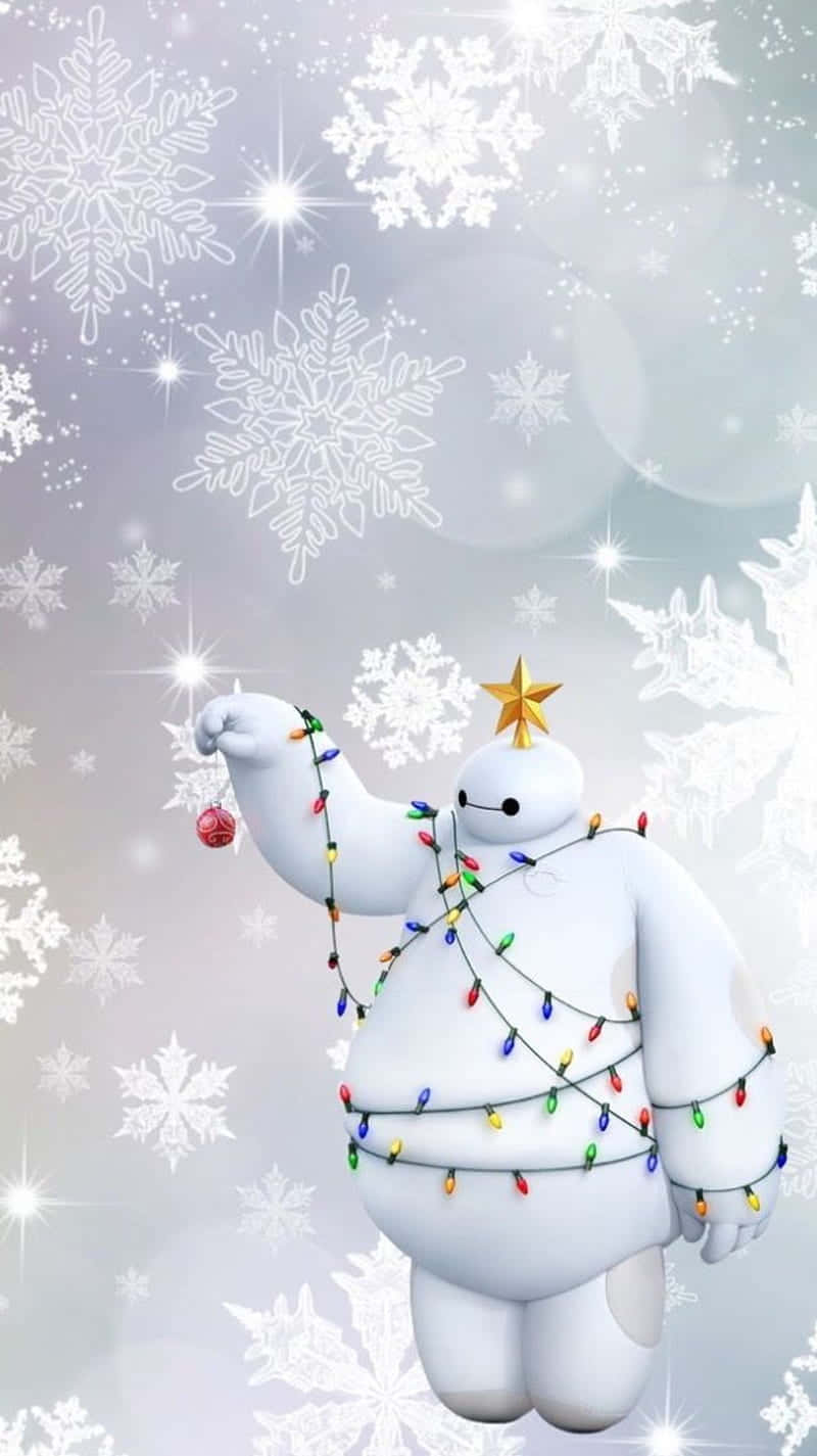 Cute Disney Christmas Baymax Lights Wallpaper