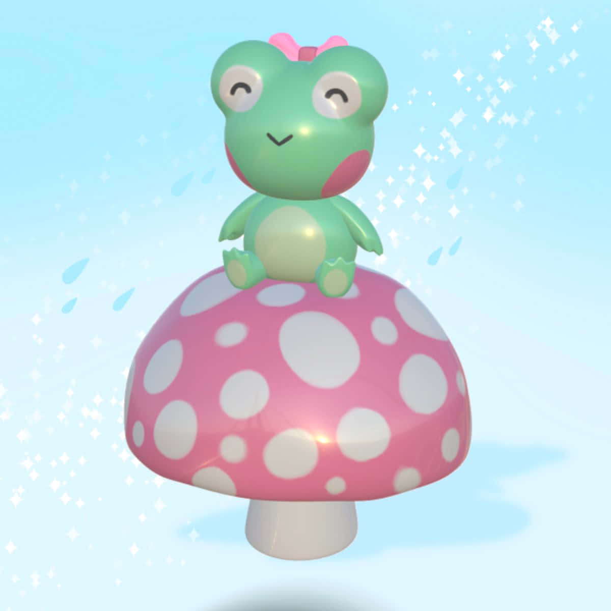 Cute Frog On Pink Mushroom Wallpaper