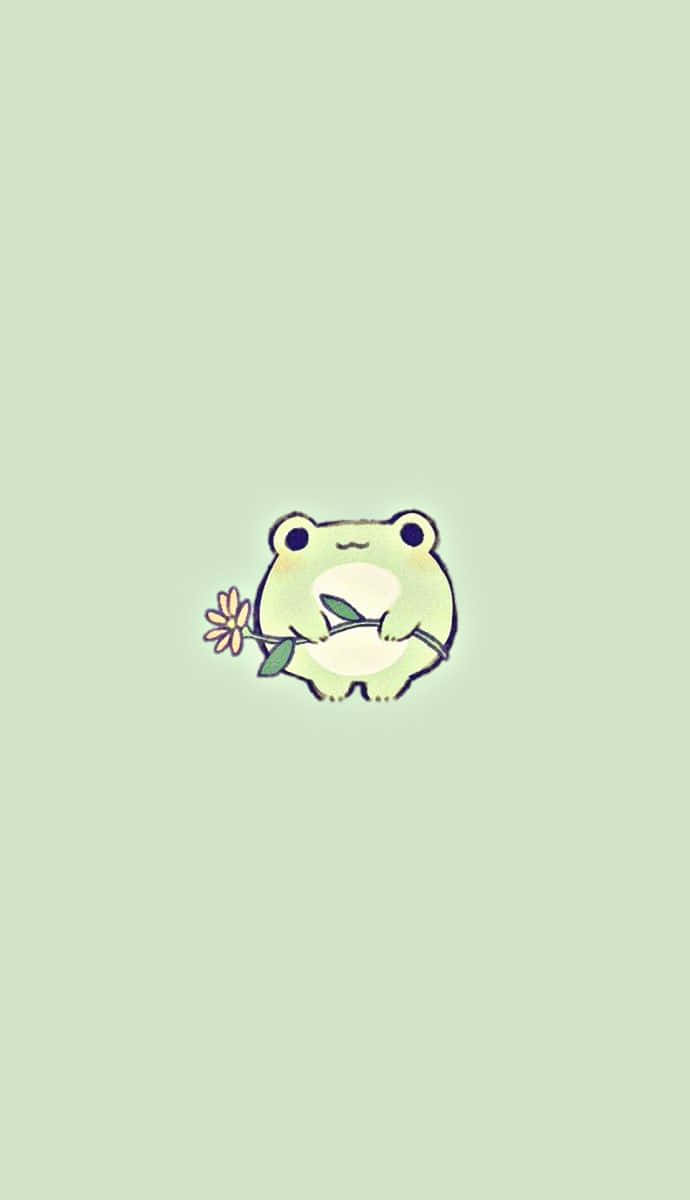 Cute Frog With Floweri Phone Wallpaper Wallpaper