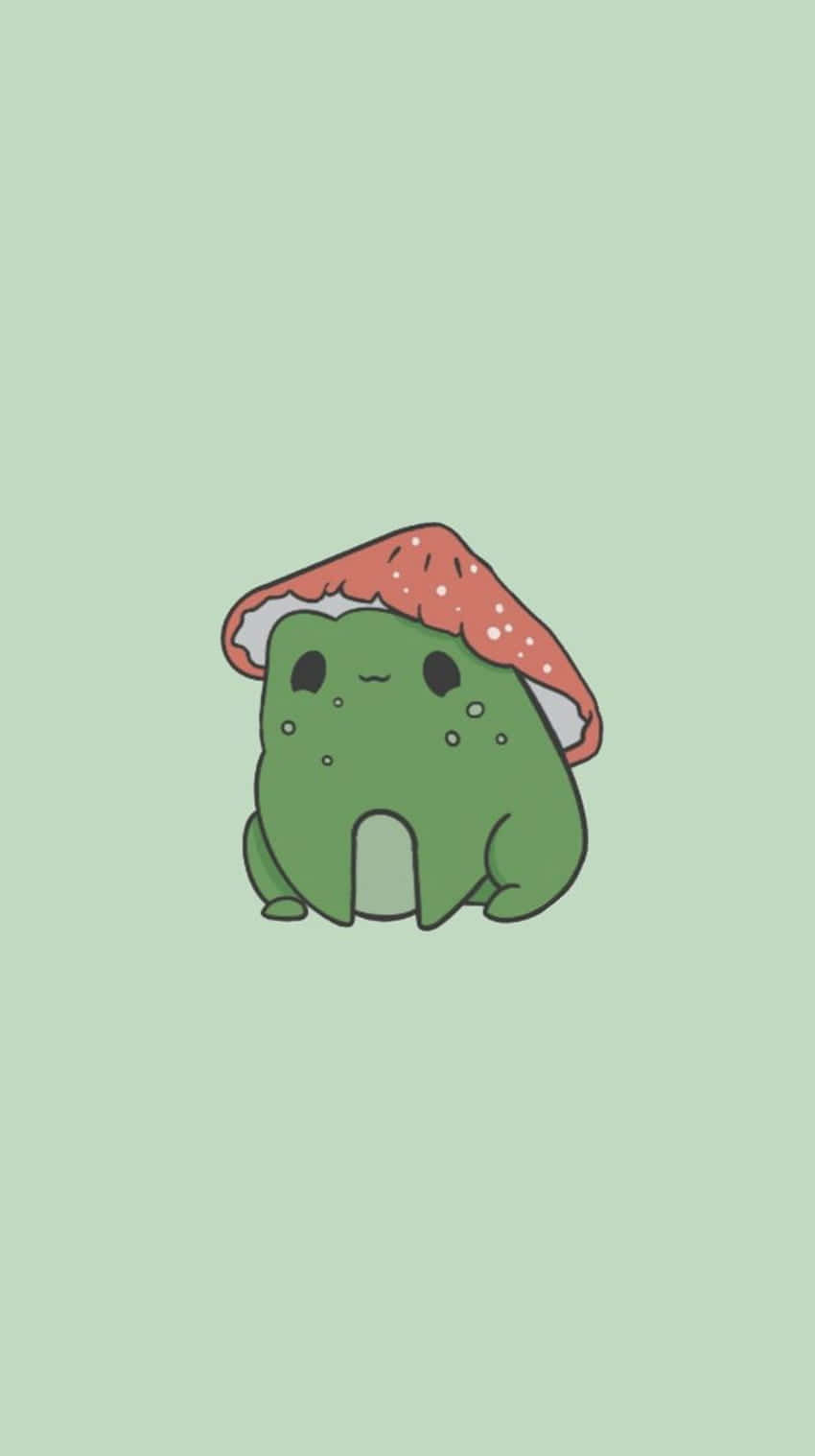 Cute Frog With Strawberry Hati Phone Wallpaper Wallpaper