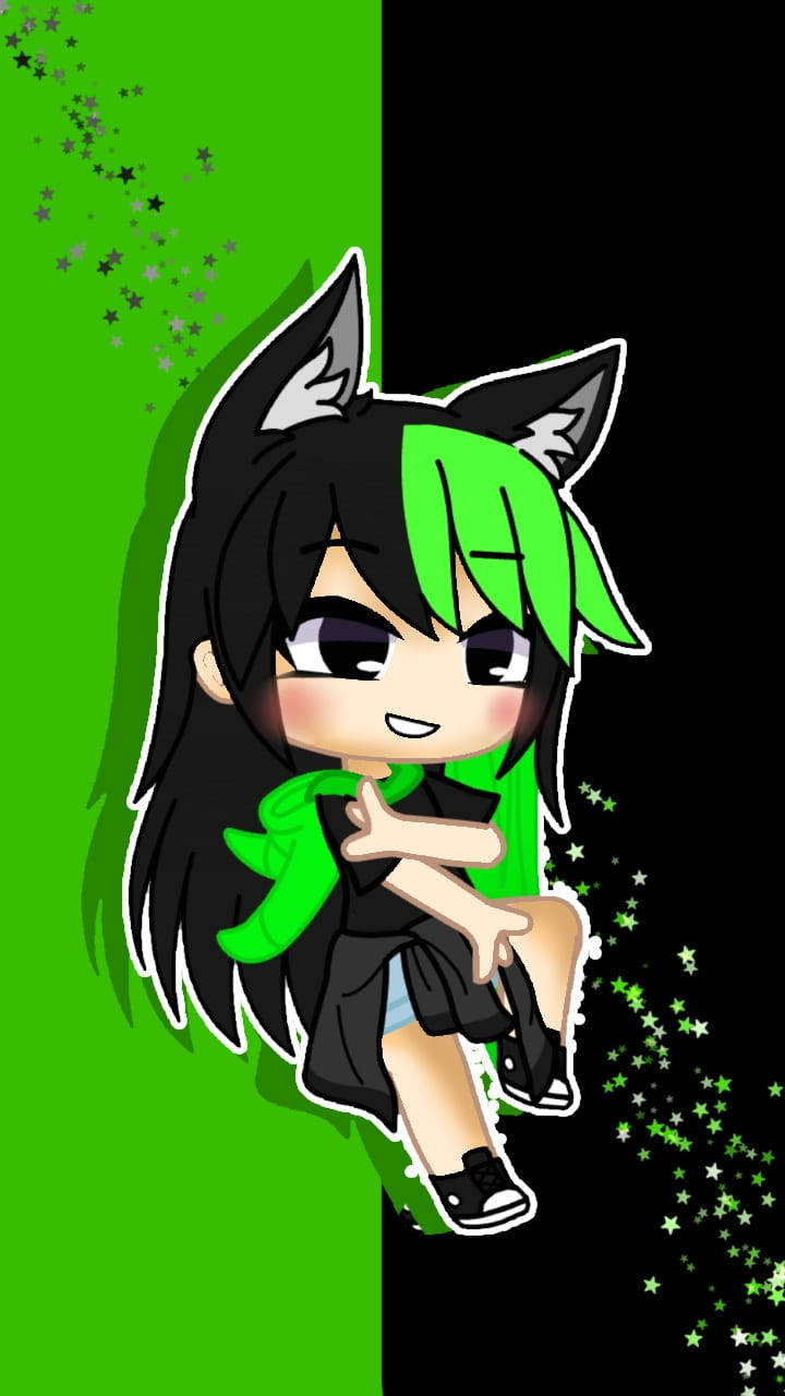 Cute Gacha Life Black And Green Girl Wallpaper