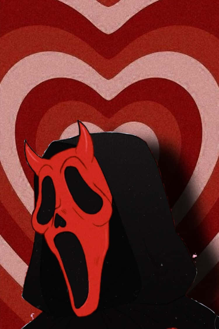 Cute Ghostface In Red Heart Background Wallpaper