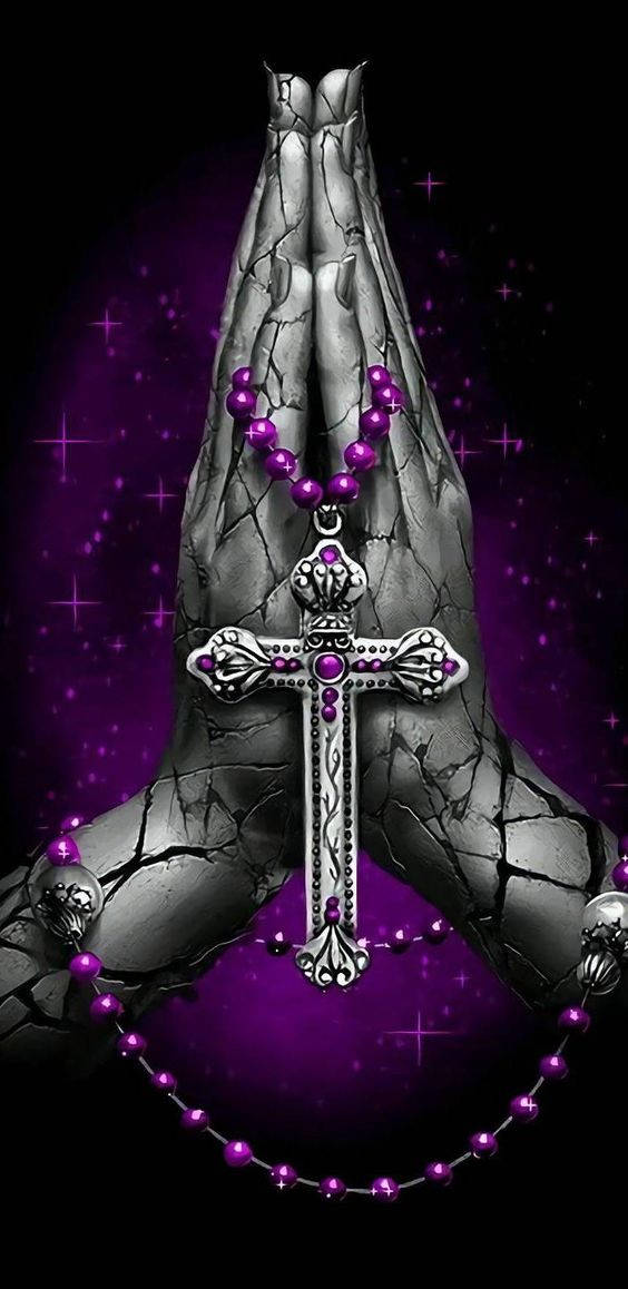 Cute Girly Cross With Praying Hands Wallpaper