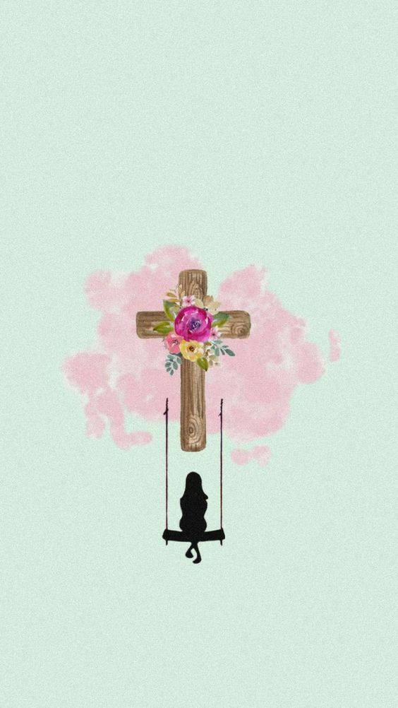 Cute Girly Cross With Silhouette Wallpaper