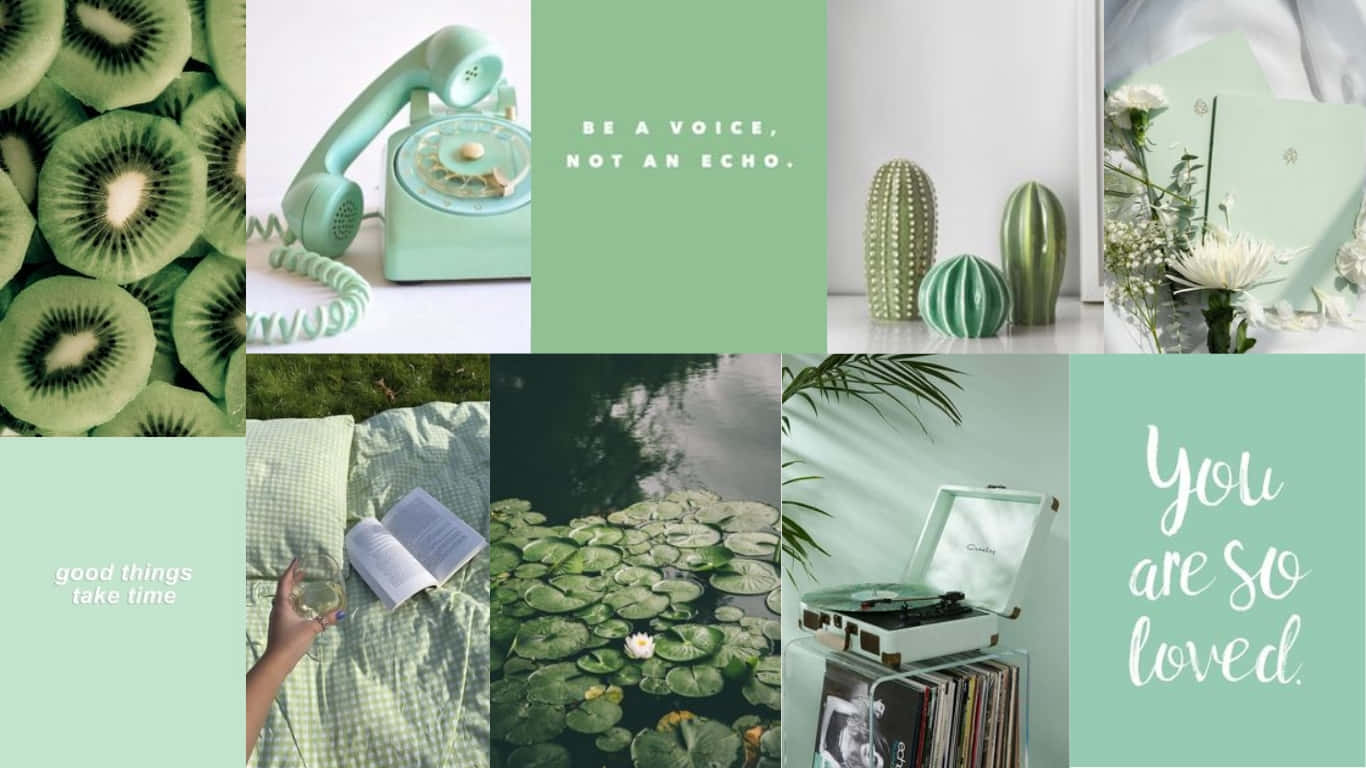 Cute Green Aesthetic Collage Wallpaper