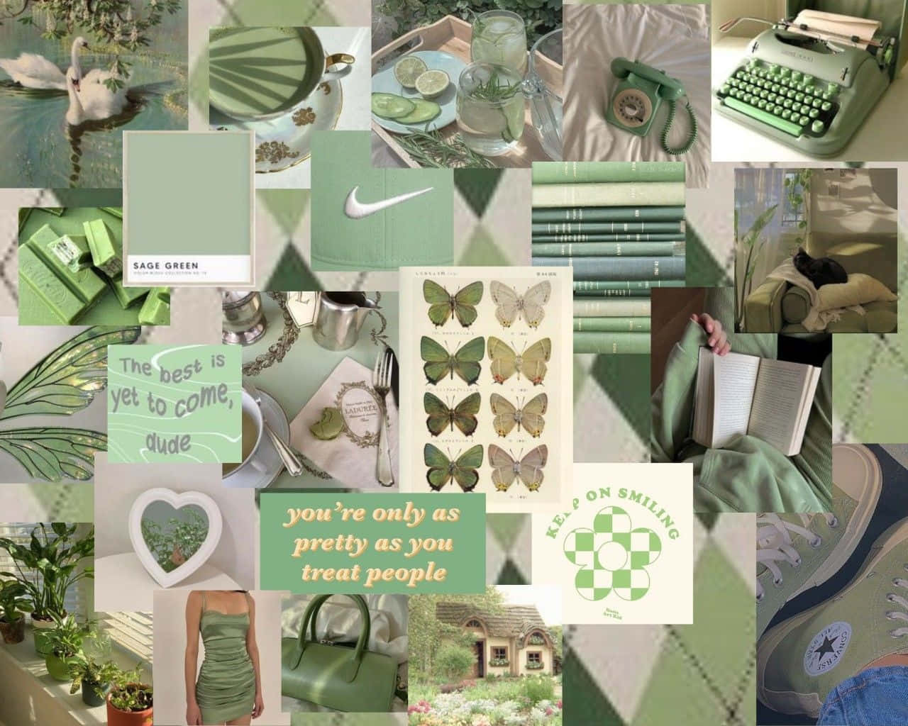 Cute Green Aesthetic Collage Wallpaper