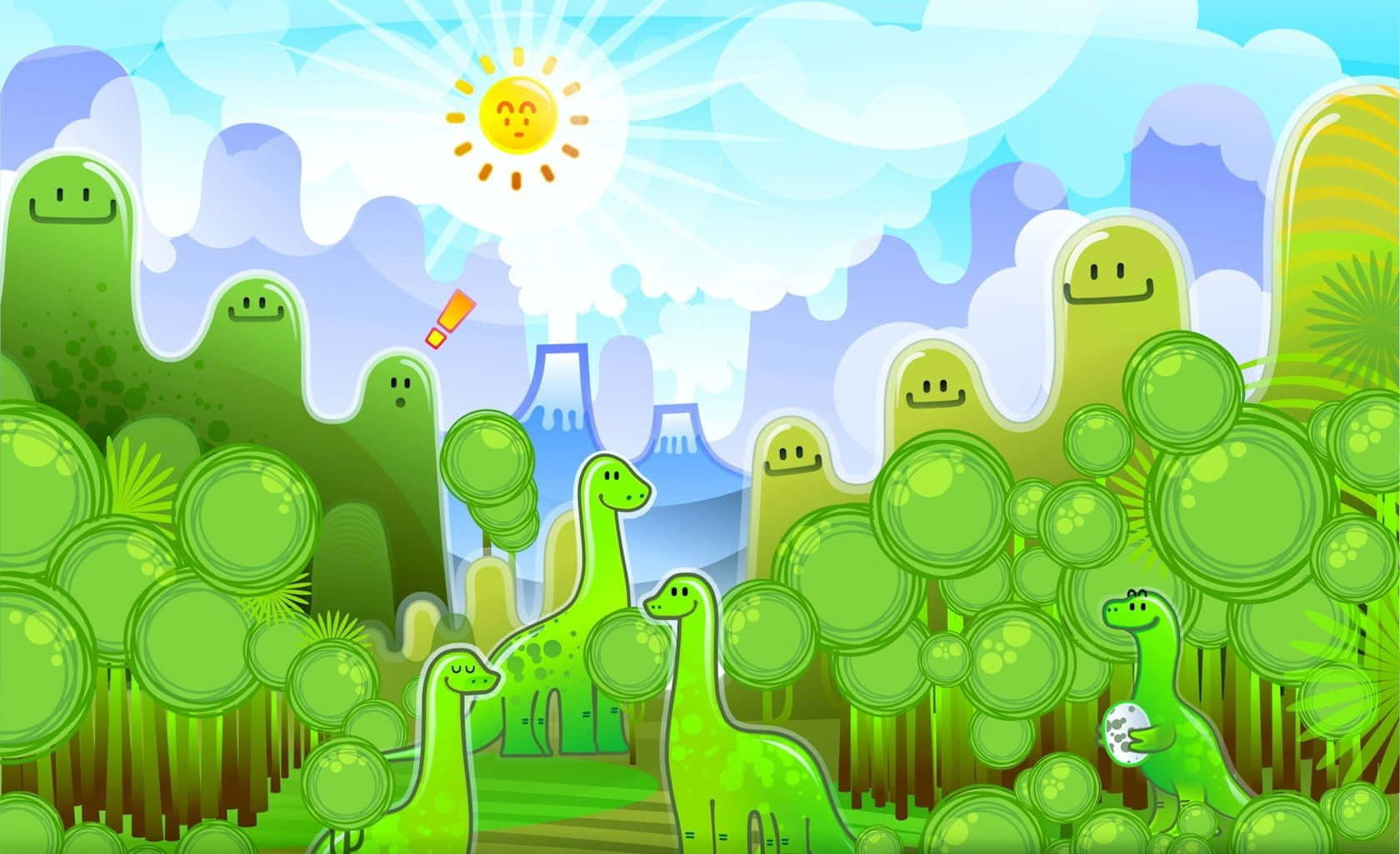 Cute Green Dinosaur Smiling In Nature Wallpaper