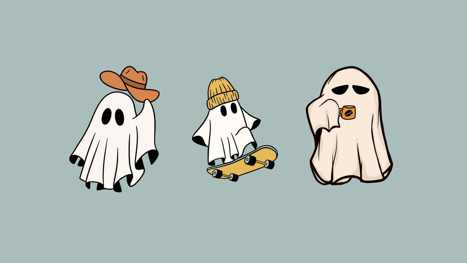 Cute Halloween Ghost Trio Illustration Wallpaper