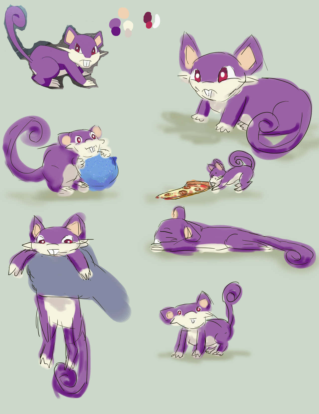 Cute Illustration Of Pokémon Rattata Doing Different Things Wallpaper