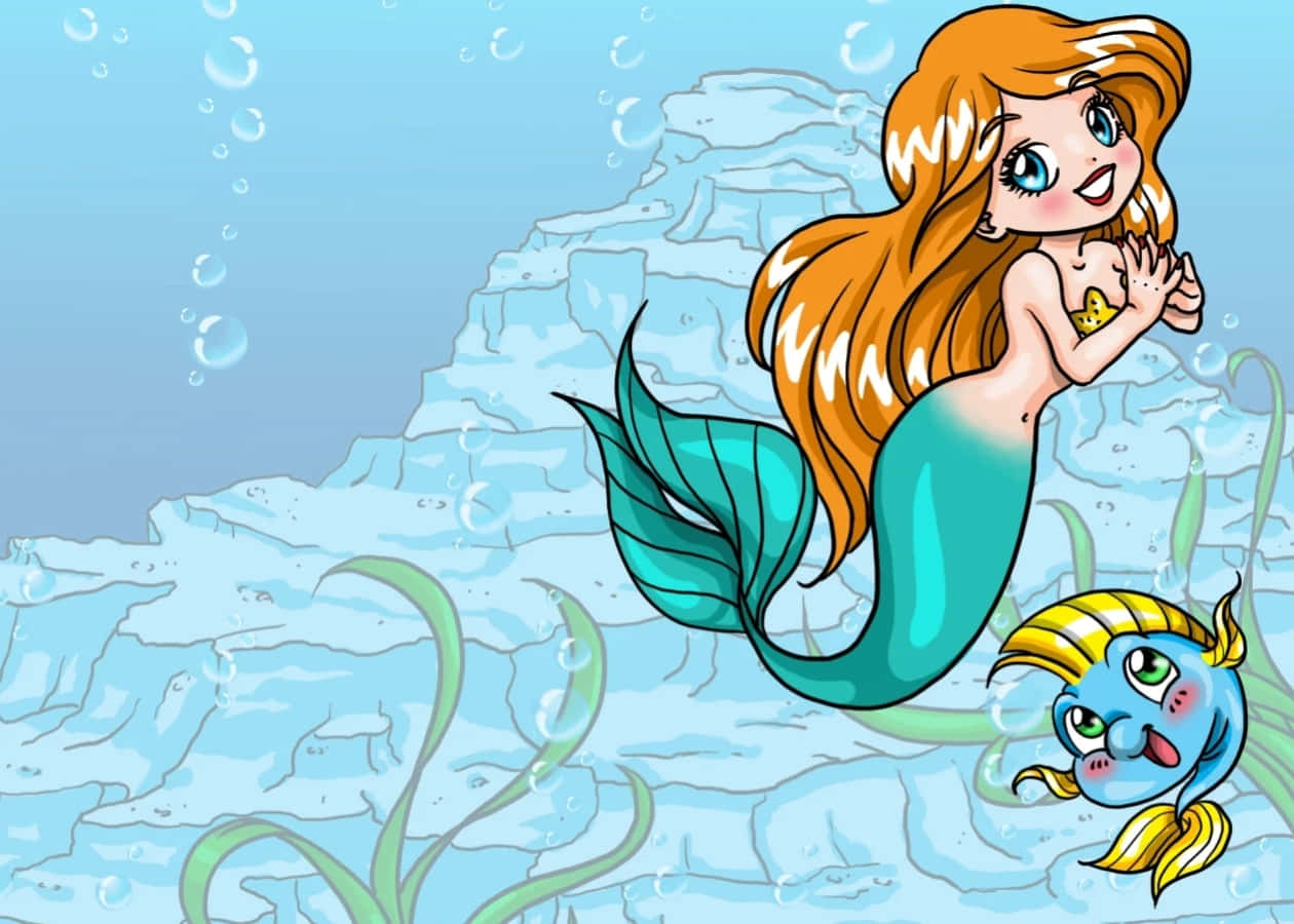 Cute Kawaii Mermaid Illustration Wallpaper