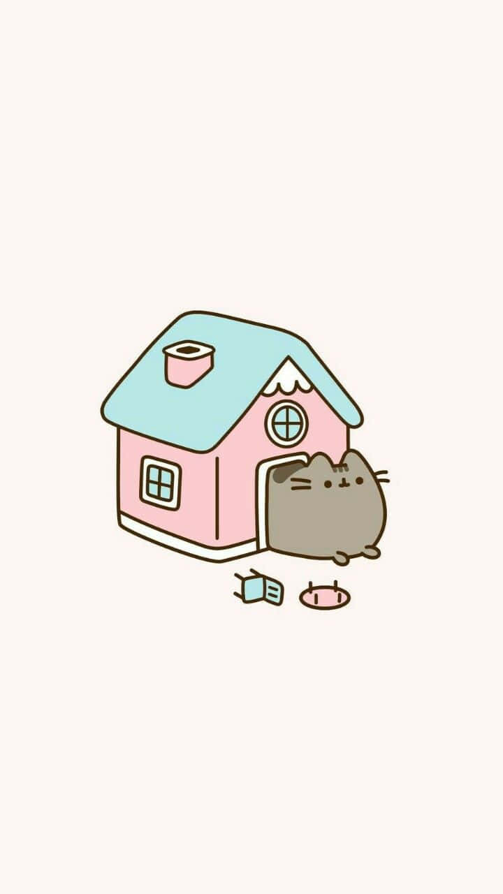 Cute Kawaii Pusheen In A House Wallpaper