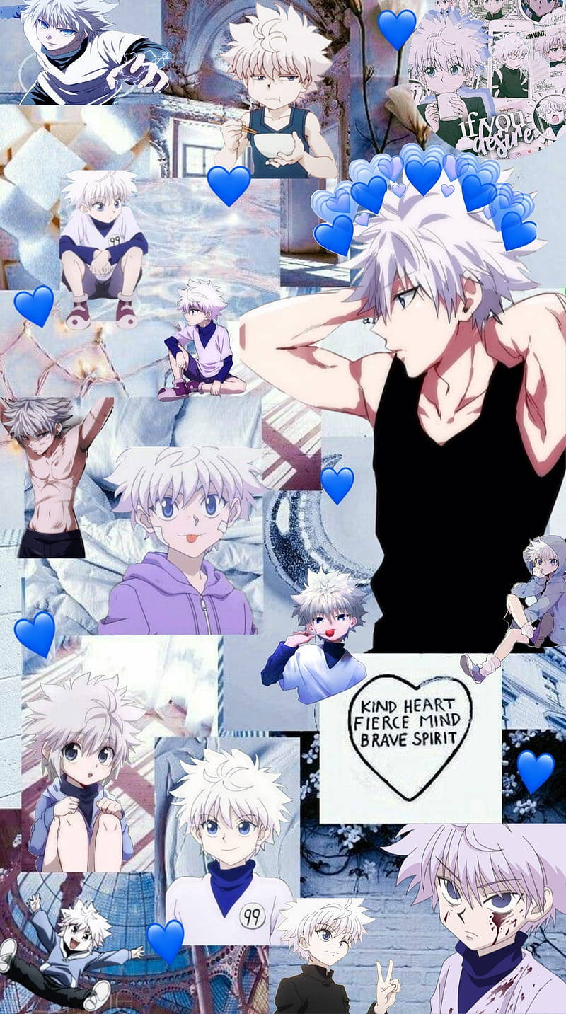 Cute Killua Collage Over Blue Aesthetic Wallpaper