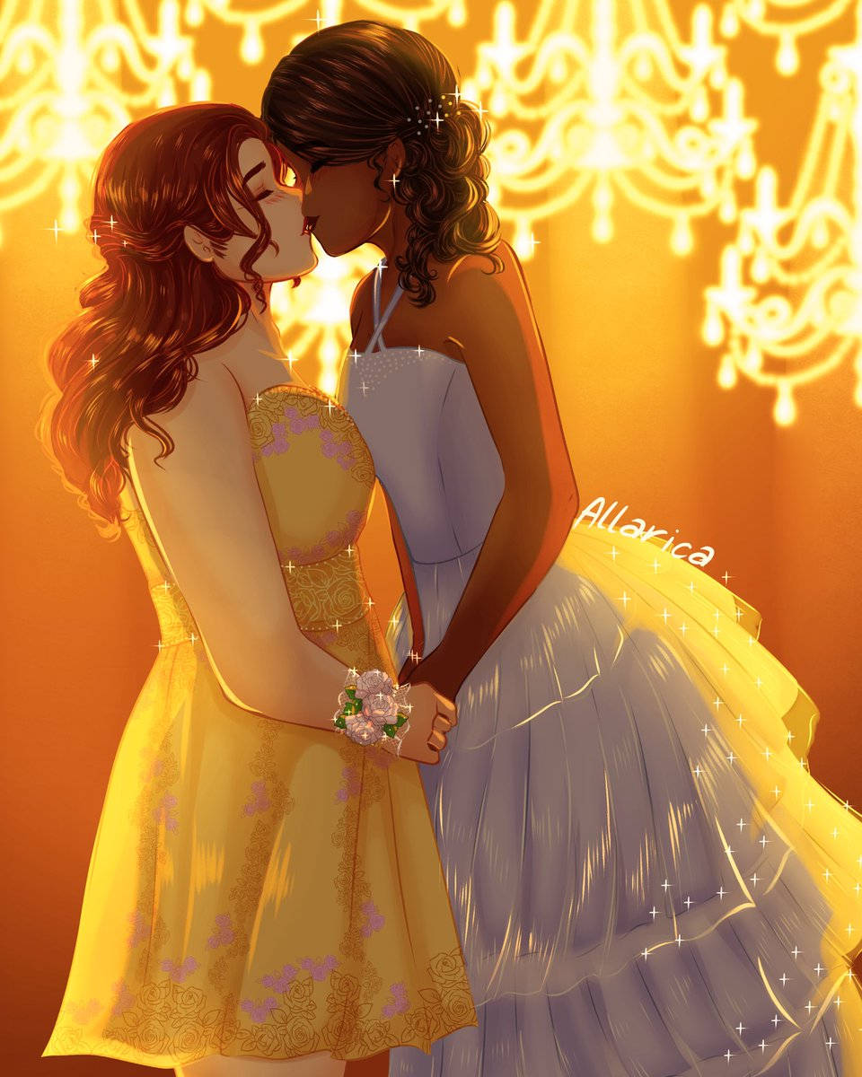 Cute Lgbtq Girls Kissing Art Wallpaper