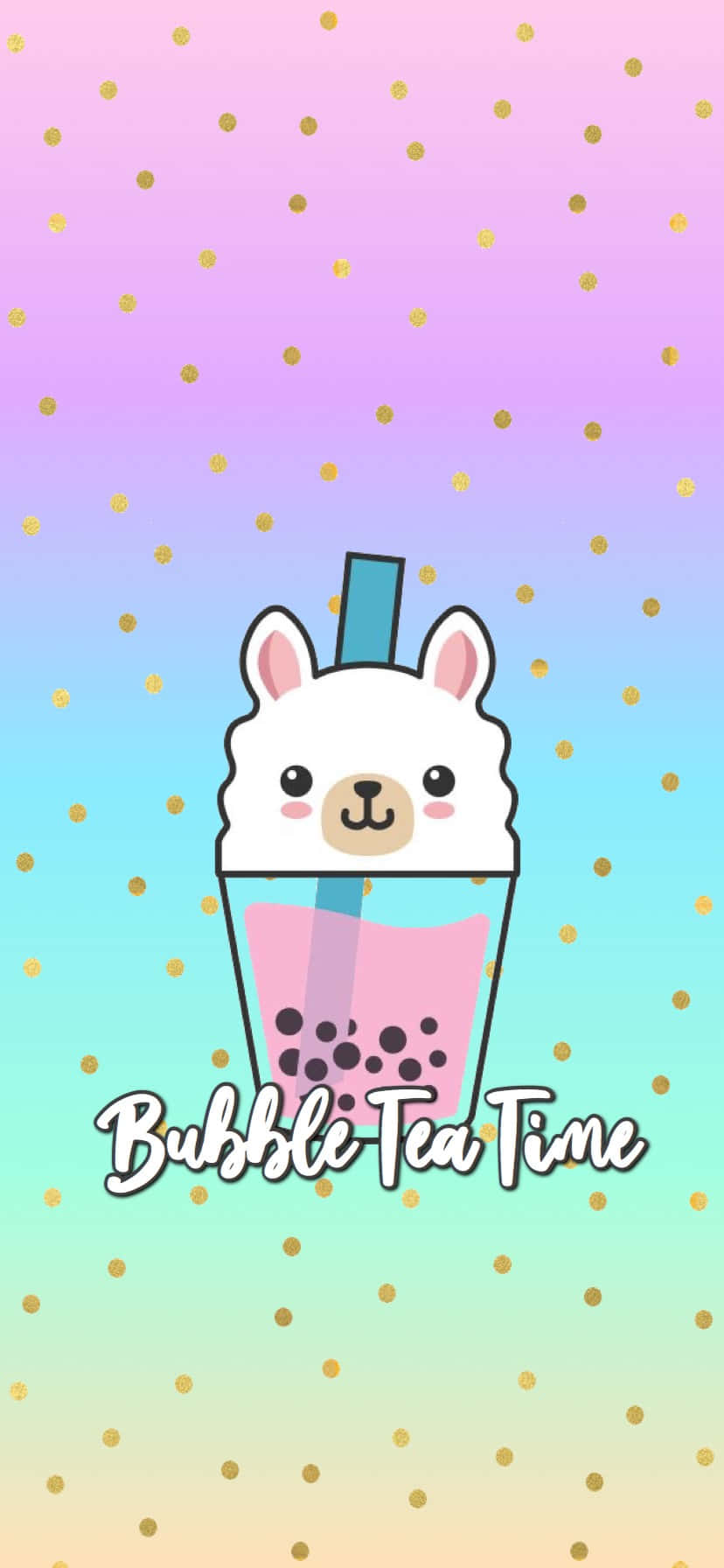 Cute Llama Boba Tea Illustration Wallpaper