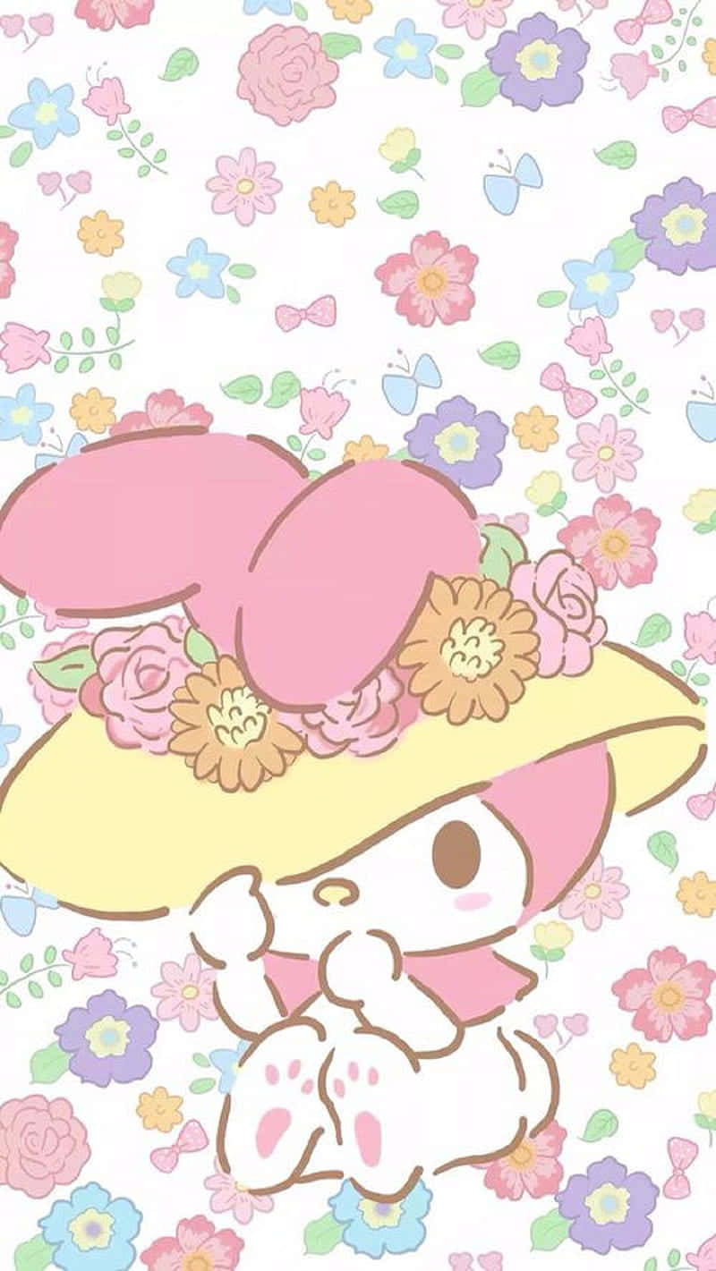 Cute My Melody Wearing Yellow Hat Wallpaper