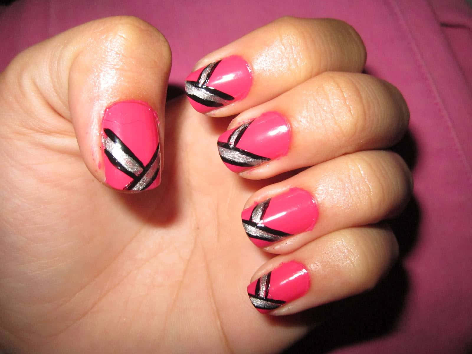 Cute Nails Design On Pink Background Wallpaper