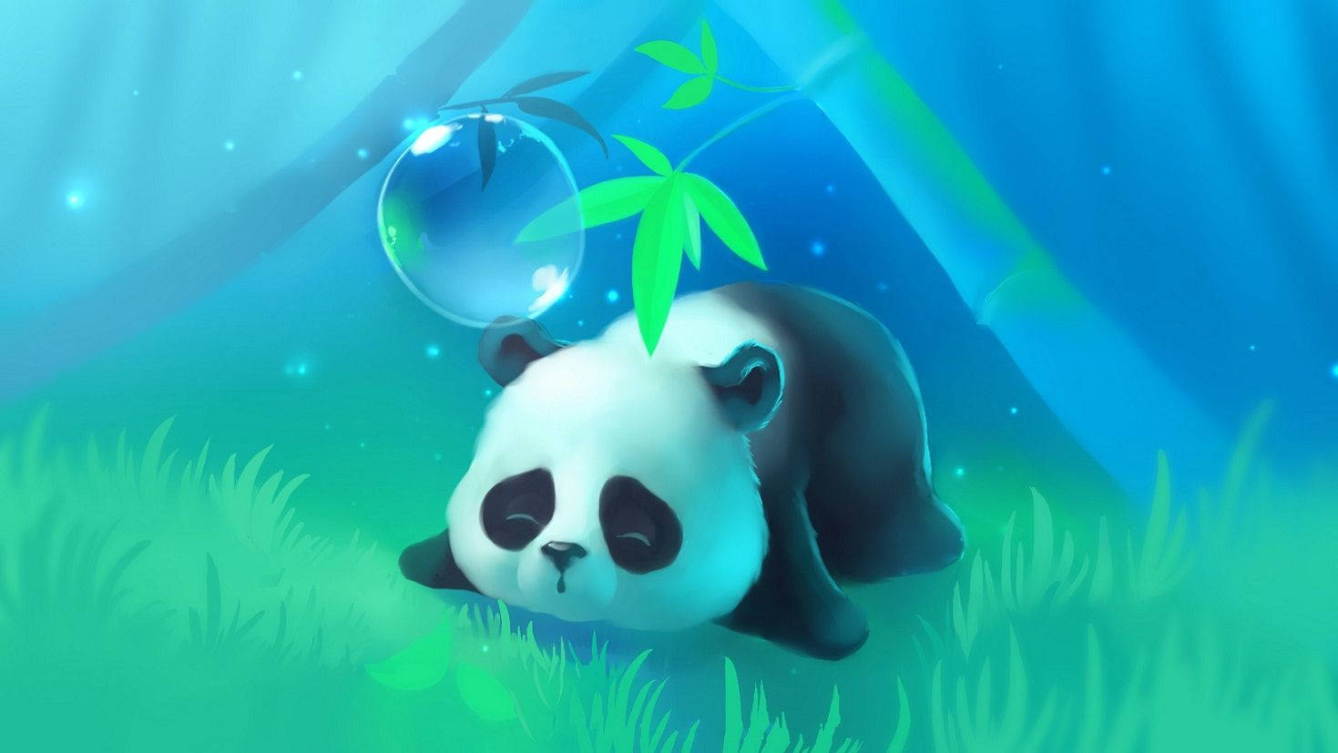 Cute Panda Sleeping On A Grass Wallpaper