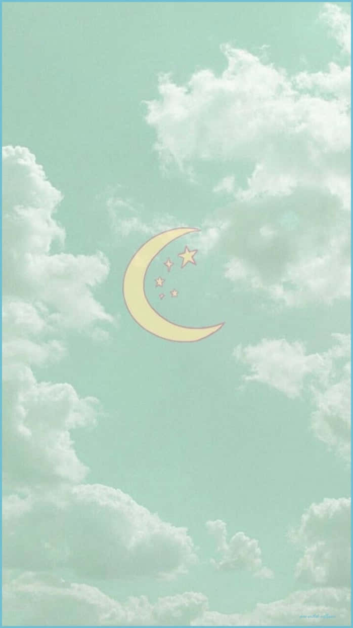 Cute Pastel Green Crescent Moon Wallpaper