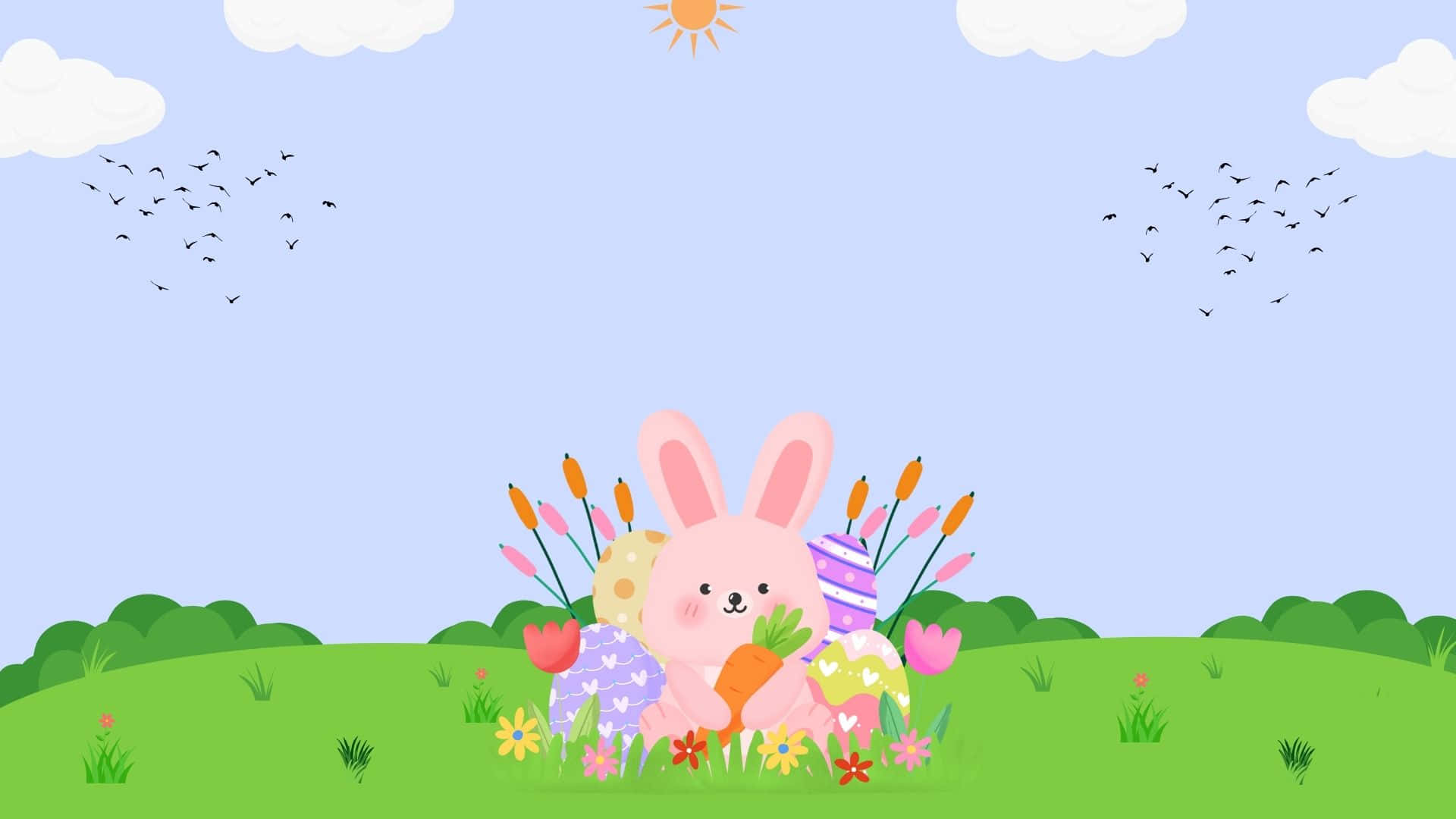 Cute Pink Bunny Hops Through The Meadow Wallpaper