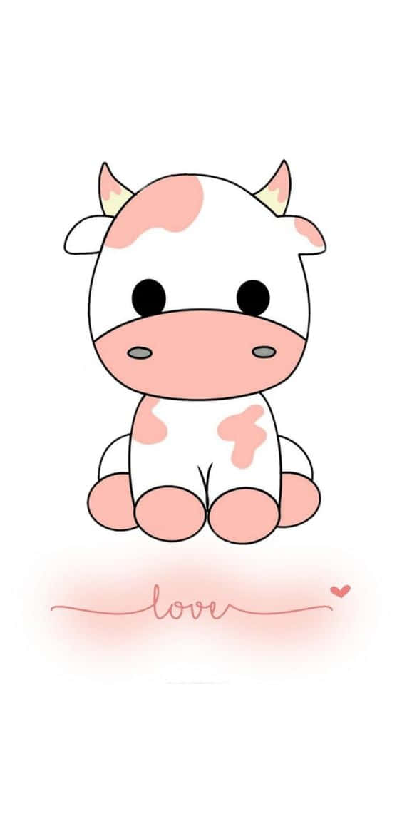 Cute Pink Cow Cartoon Love Wallpaper