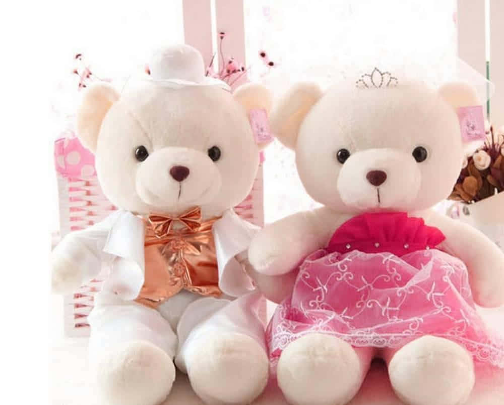 Cute Pink Teddy Bear Couple Wallpaper