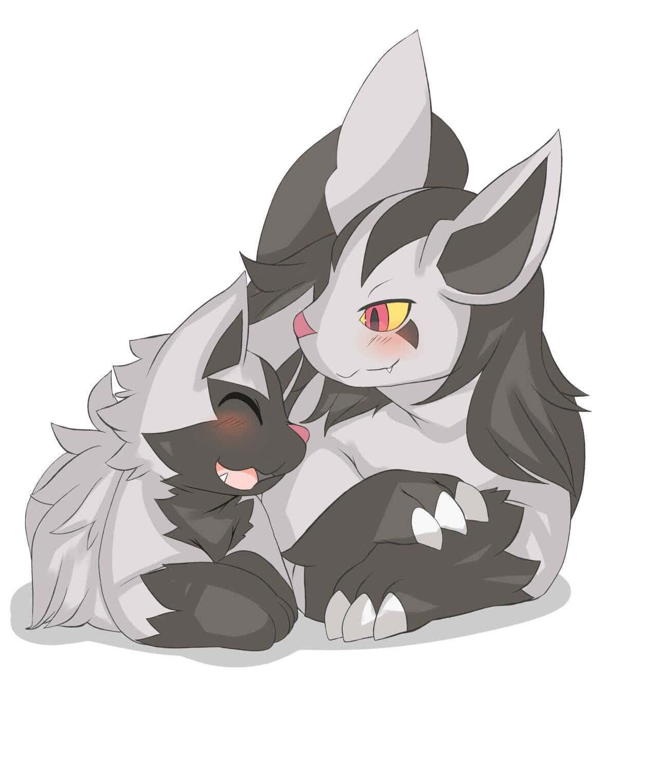 Cute Poochyenaand Mightyena Together Wallpaper