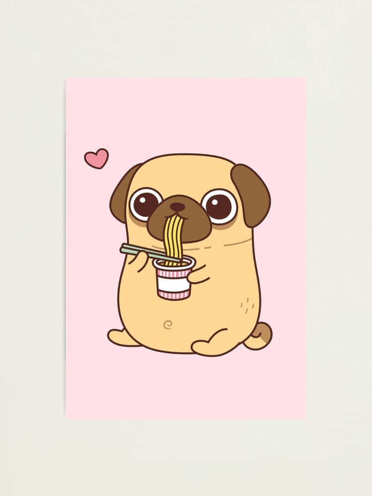 Cute Pug Eating A Cup Of Noodles Wallpaper