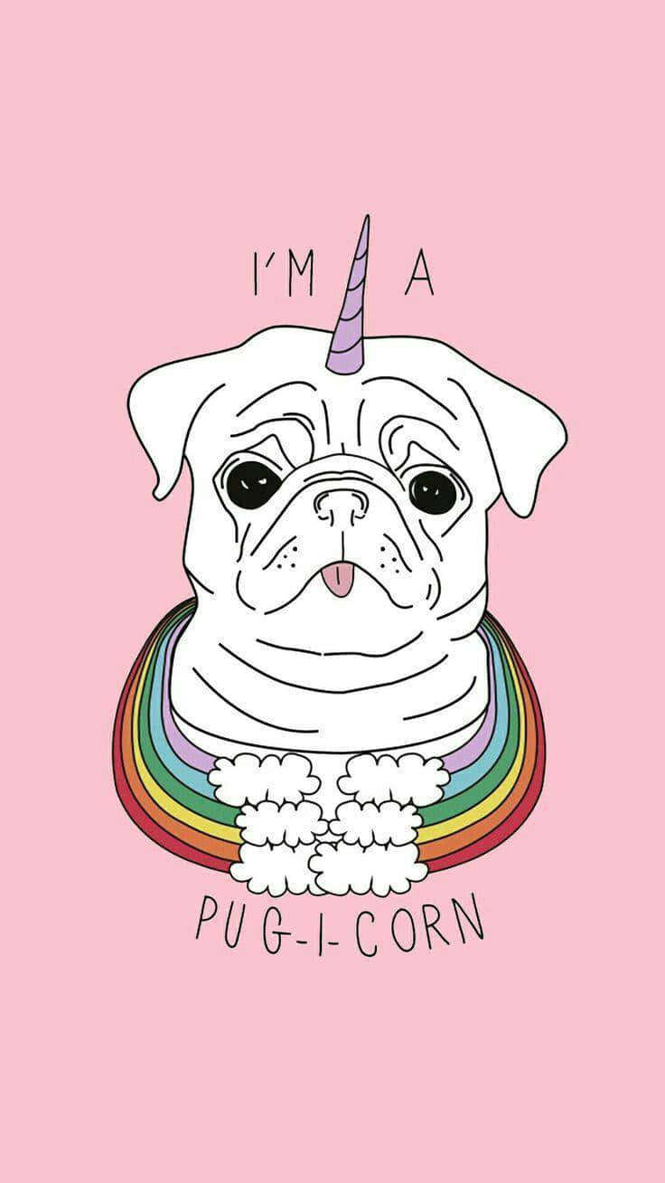 Cute Pug Illustrated As A Unicorn Wallpaper