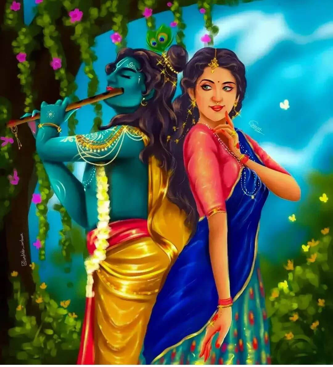 Cute Radha Krishna Blue Sky Wallpaper