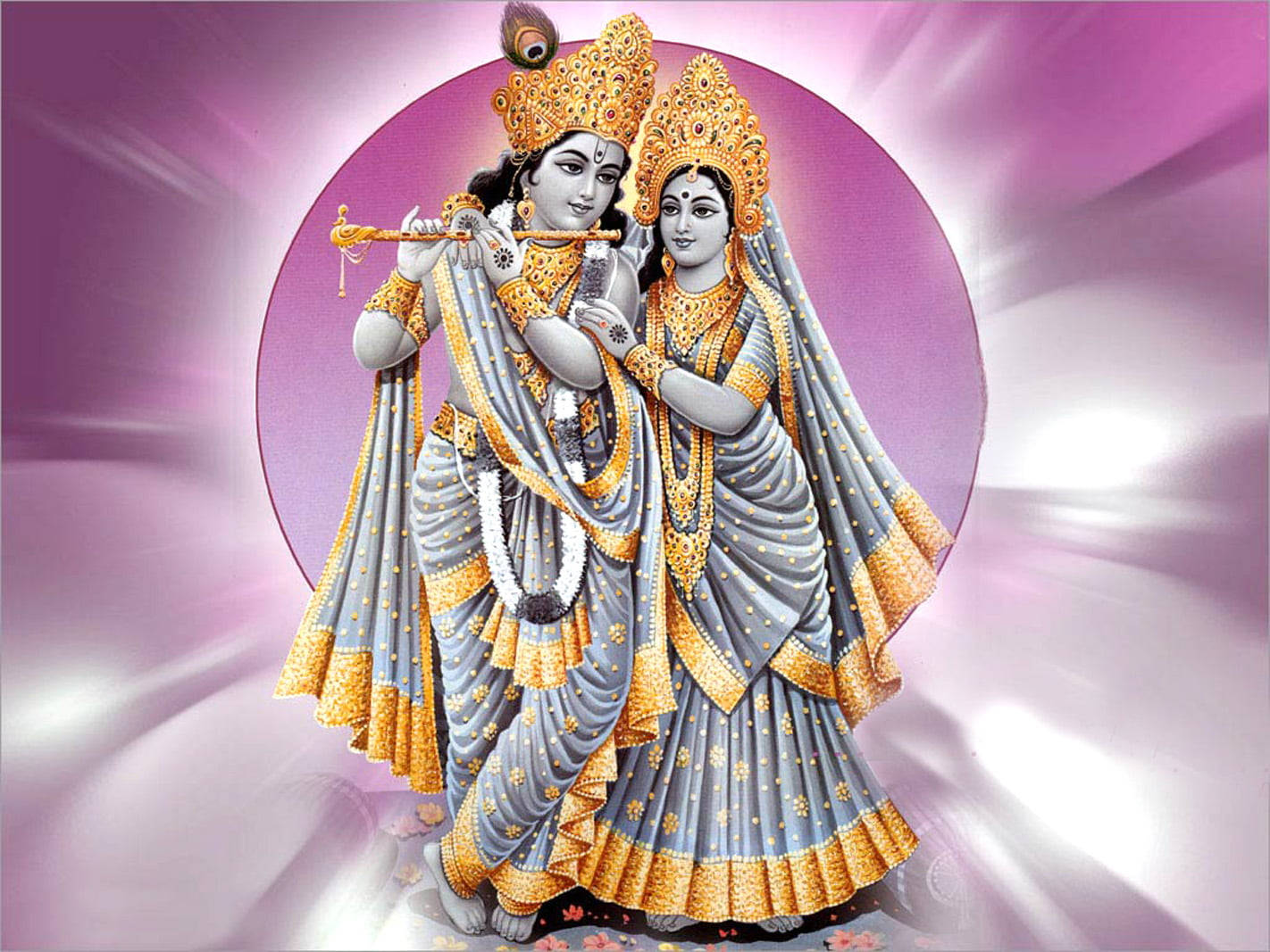 Cute Radha Krishna Purple Circle Wallpaper