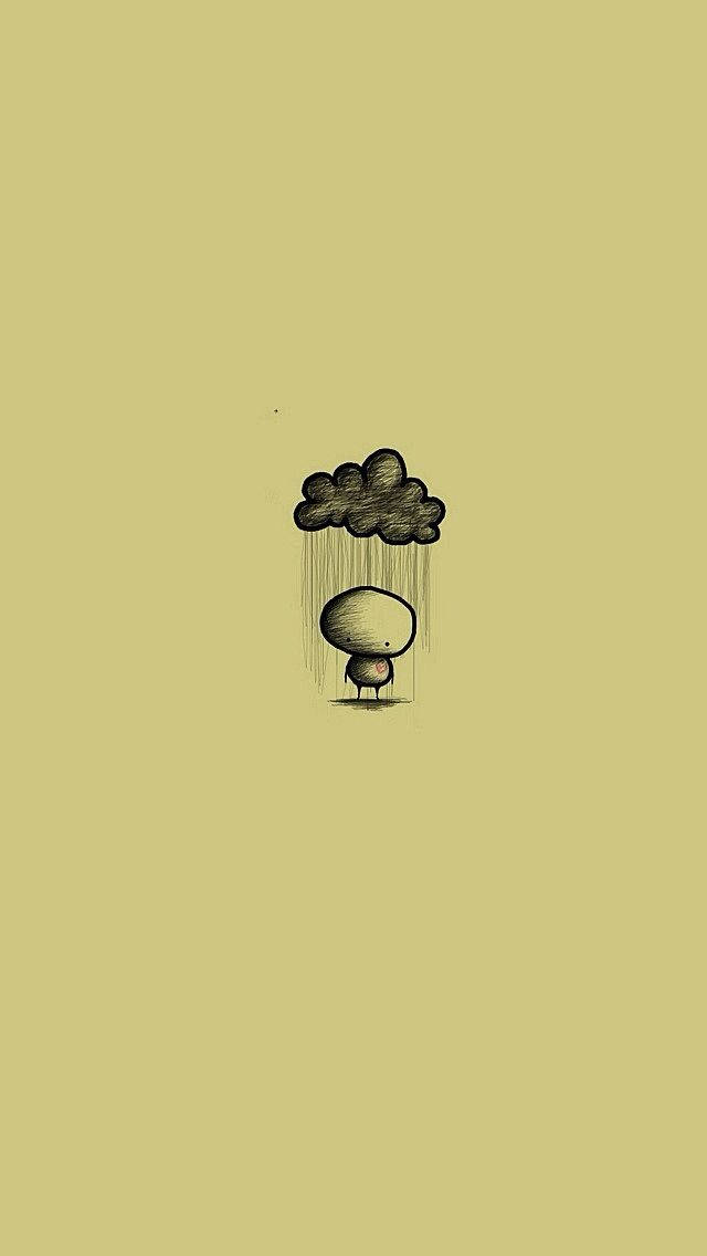 Cute Sad Stickman In Rain Wallpaper