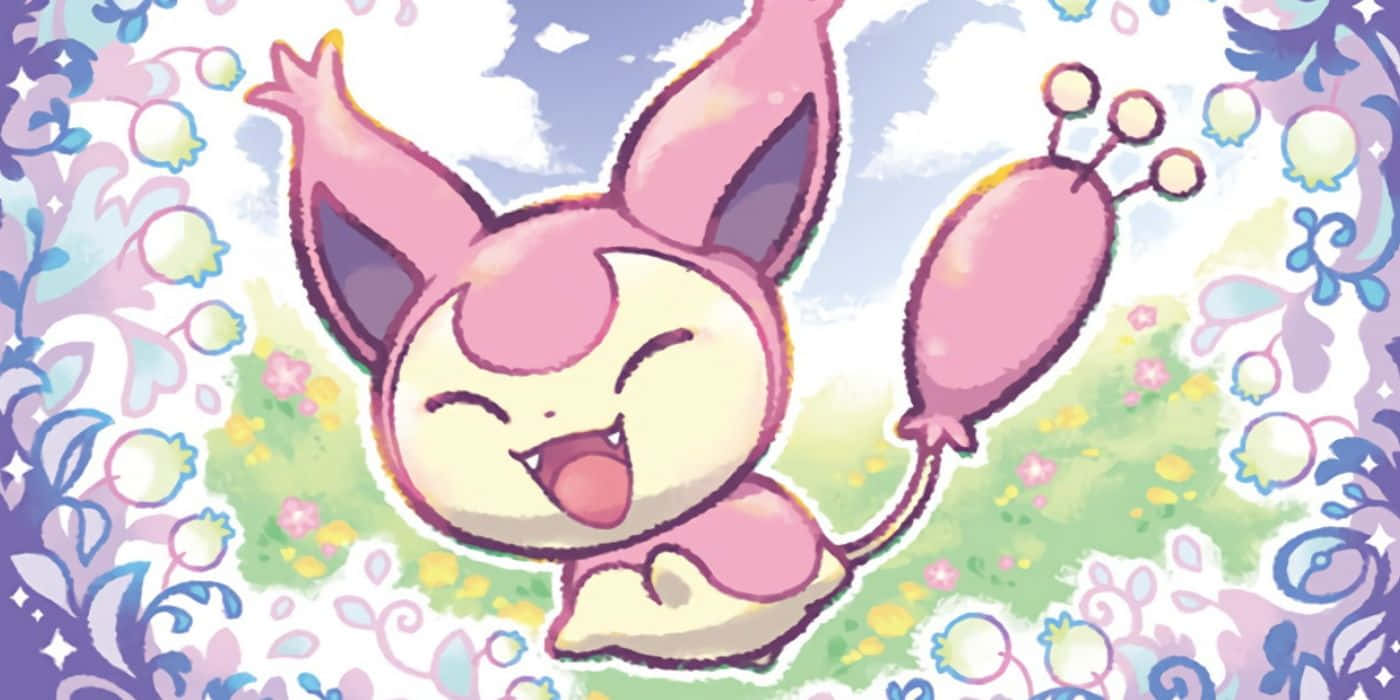 Cute Skitty Art White Flowers Wallpaper